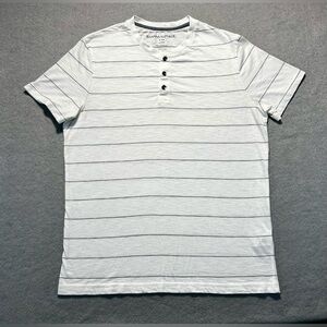 Banana Republic Men’s Large White Striped Henley Shirt 3 Button Casual